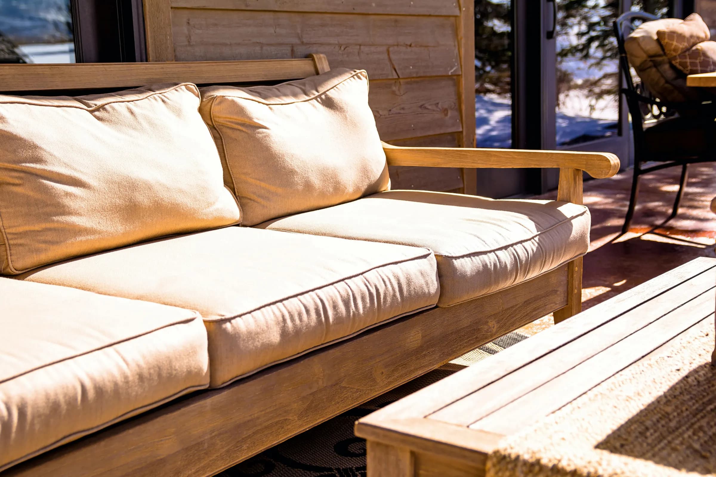 Sunlight falling across an outdoor terrace